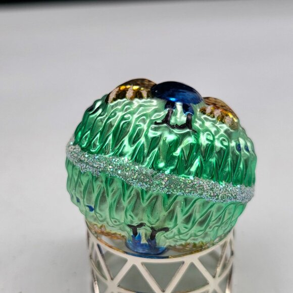 Inge Glas Peacock on Ball German Glass Christmas Ornament Green 2.5" - Picture 5 of 6